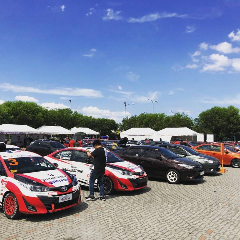 Race cars line up at the pit area prior to a run…