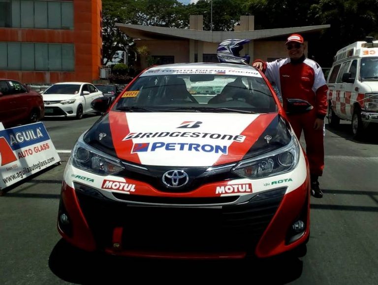 The author before getting into the race-prepped Toyota Vios for his practice runs.