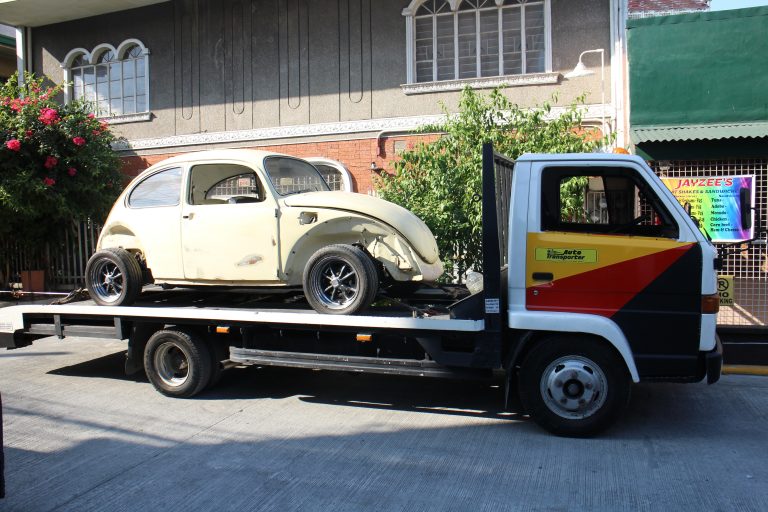 The Beetle on the Auto Transporter flatbed truck before leaving Pandacan.