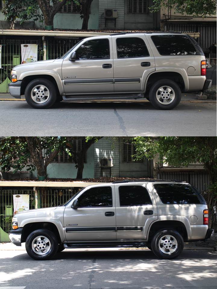 With the front sag corrected, our Tahoe no longer looks “tired” as this “Before and After” comparison shows.