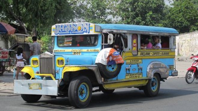 Jeepney with worn tire